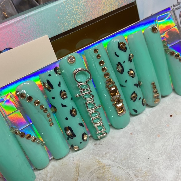 XL Teal Capricorn ♑️ Press-On Nails 🌸 - Picture 5 of 5
